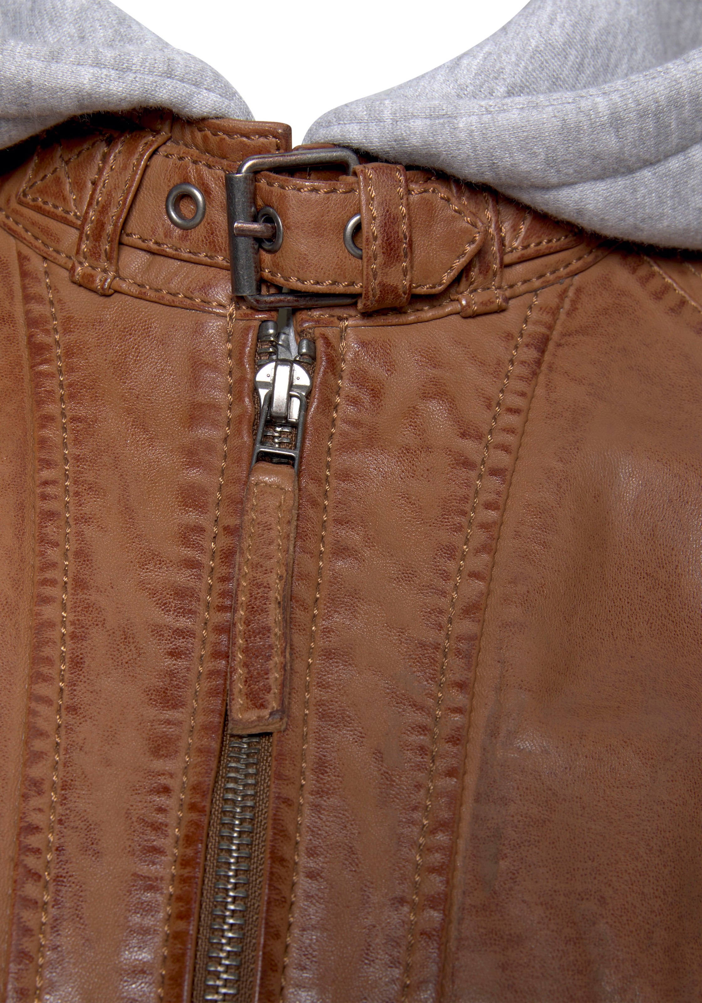 Mauritius Lederjacke »Junja« mit Kapuze mit abnehmbarem Kapuzen-Einsatz und aufwendigen Biker-Details