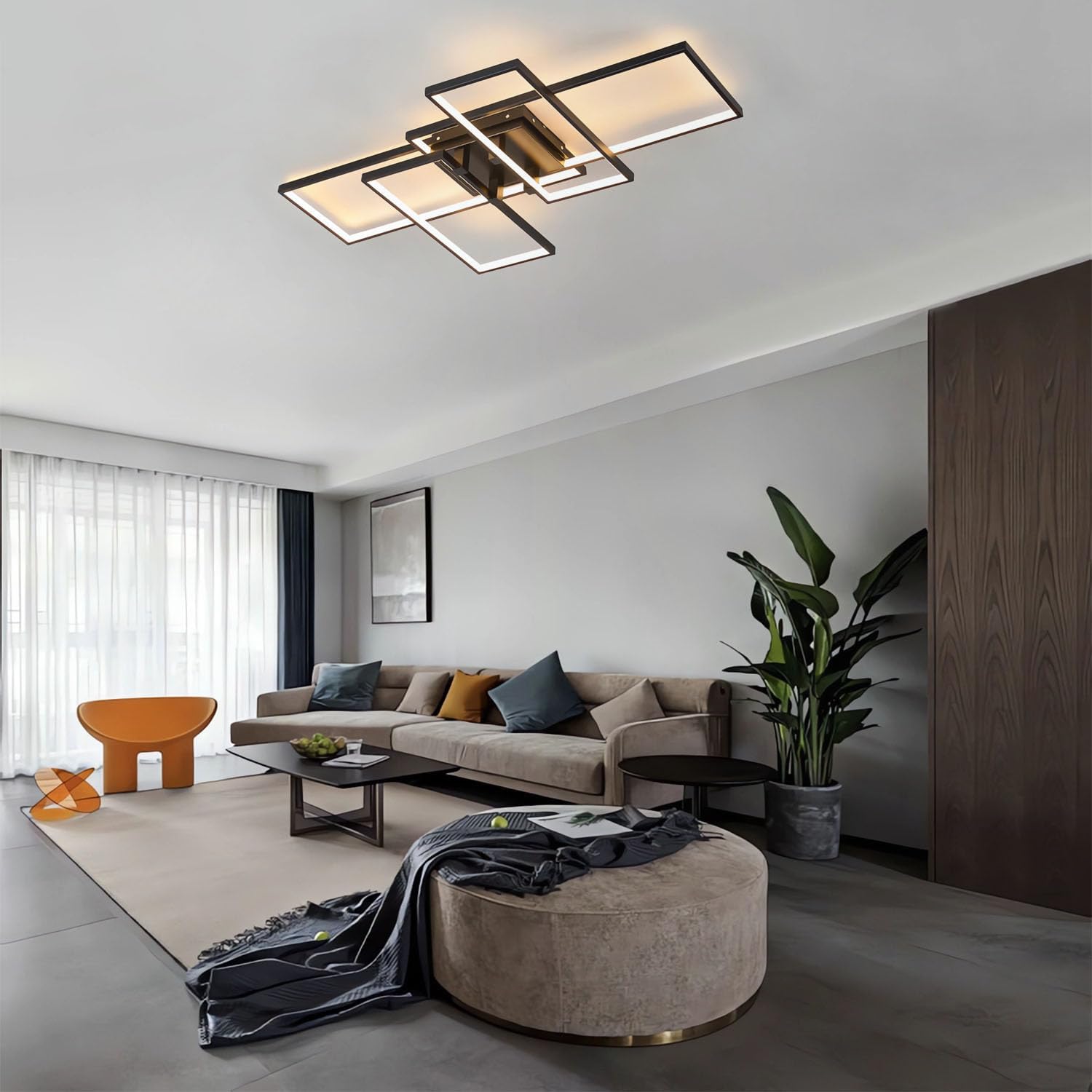 LED Flush Mount Deckenleuchte 80cm Moderne quadratische Leuchte 3000k-6000k Dimmbare decken lampen mit Fernbedienung Acryl Innenbeleuchtung für Wohnzimmer Schlafzimmer Esszimmer (Schwarz, 80cm)