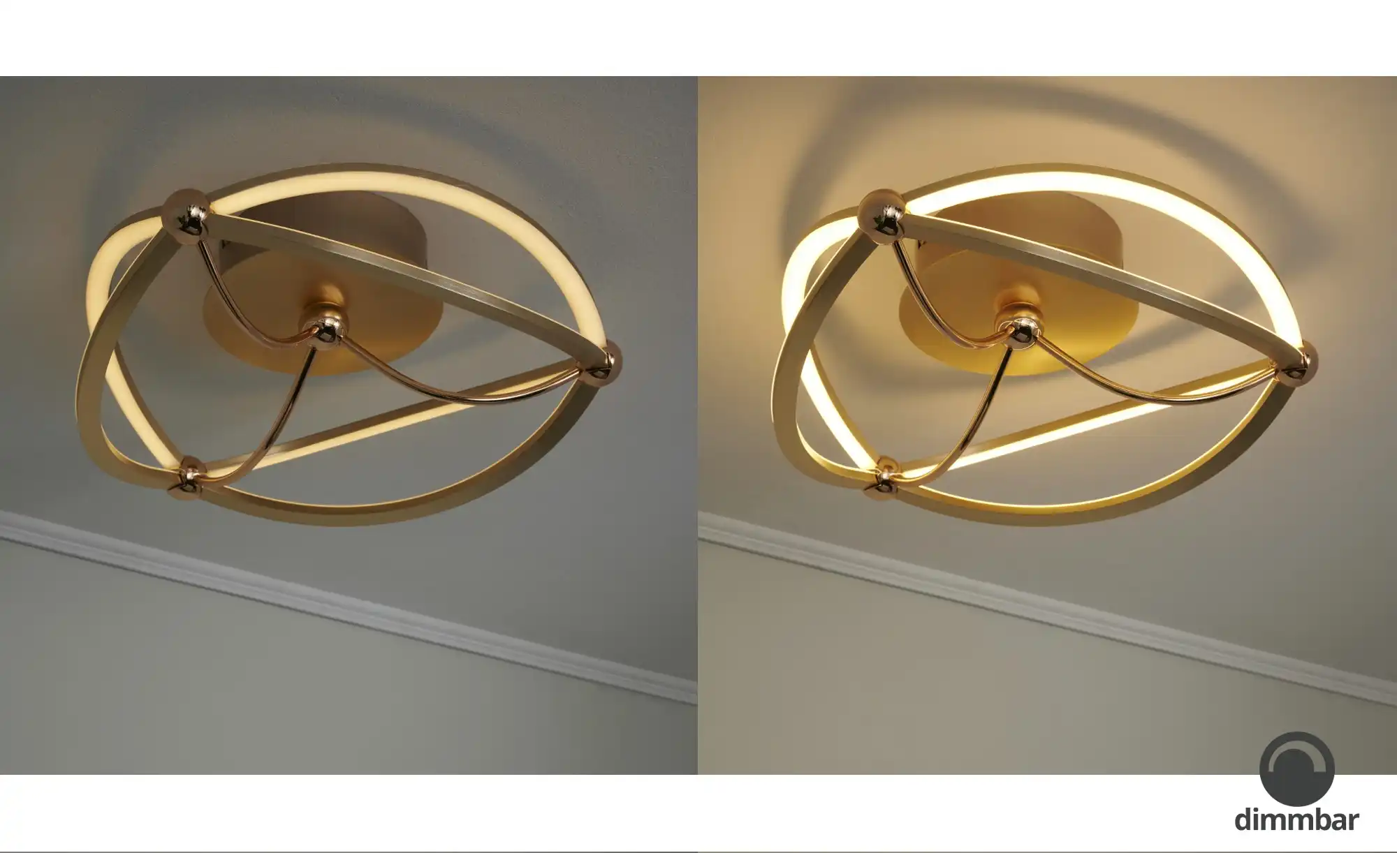 Trio LED-Deckenleuchte, messing-matt, geschwungen