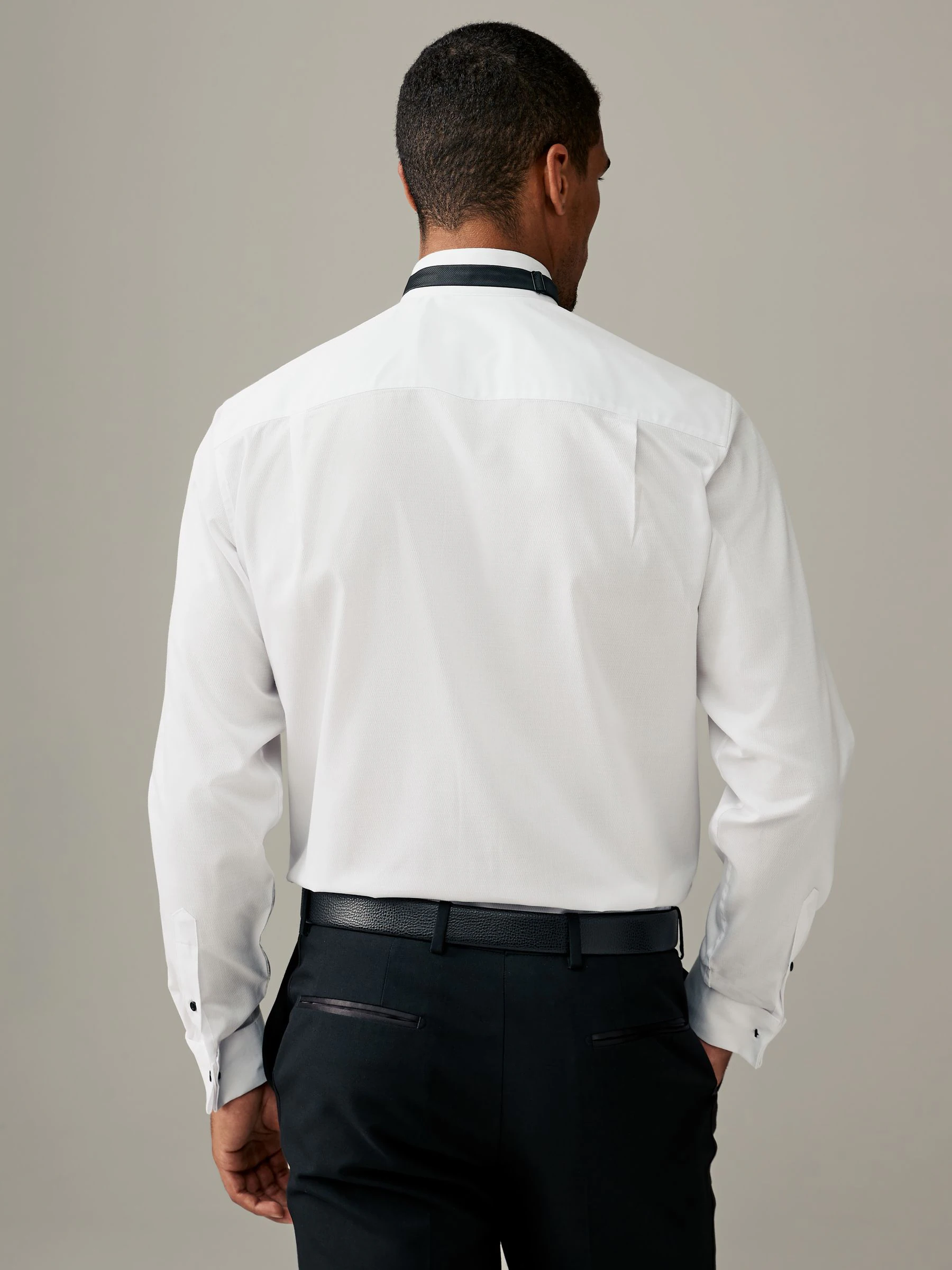 Wit - Normale Pasvorm - Textured Double Cuff Long Sleeve Shirt With Wing Collar And Bow Tie Pack