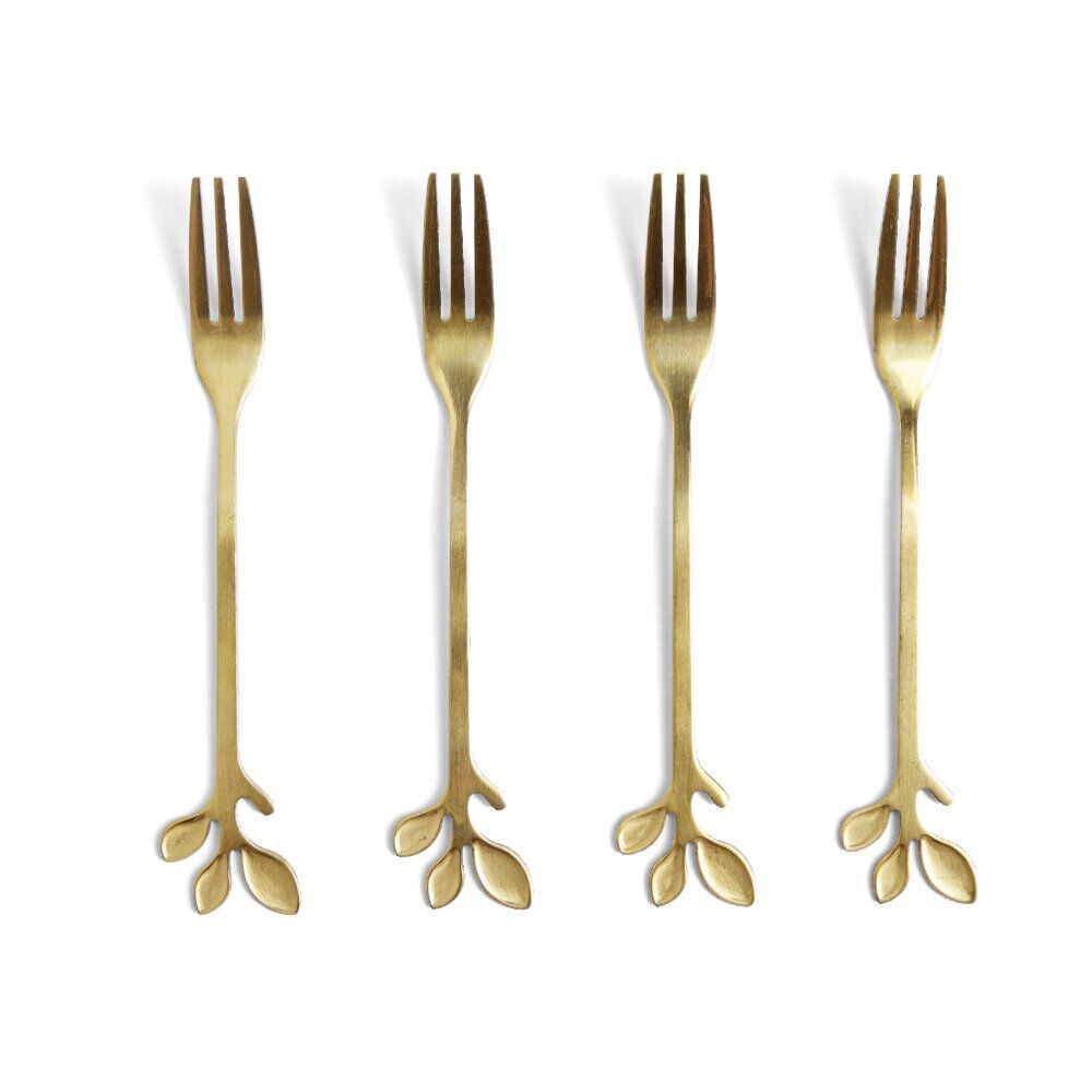 Fourchette à dessert x4 design feuille inox doré L15cm