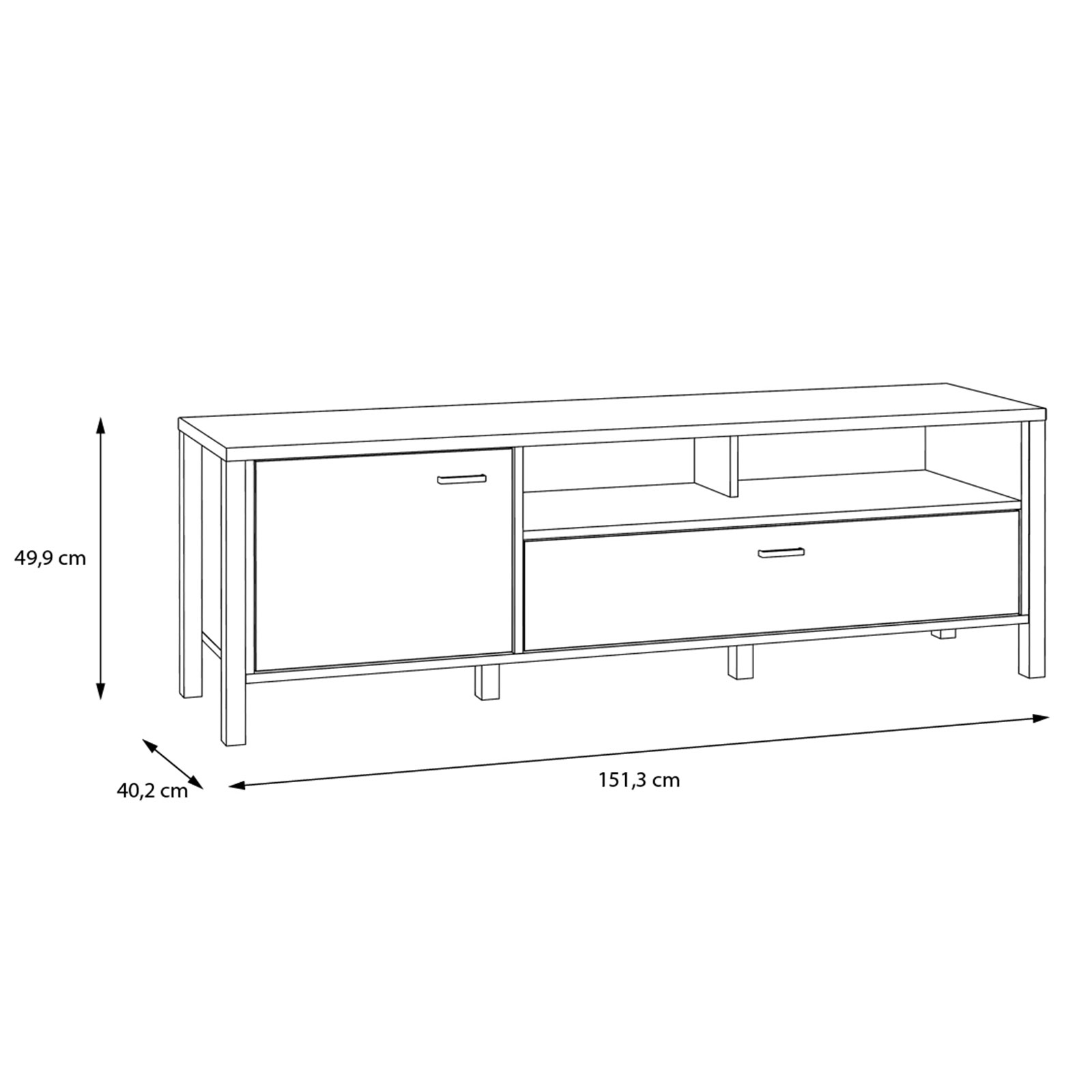 TV-Unterschrank - Riviera Eiche - schwarz - 151 cm breit