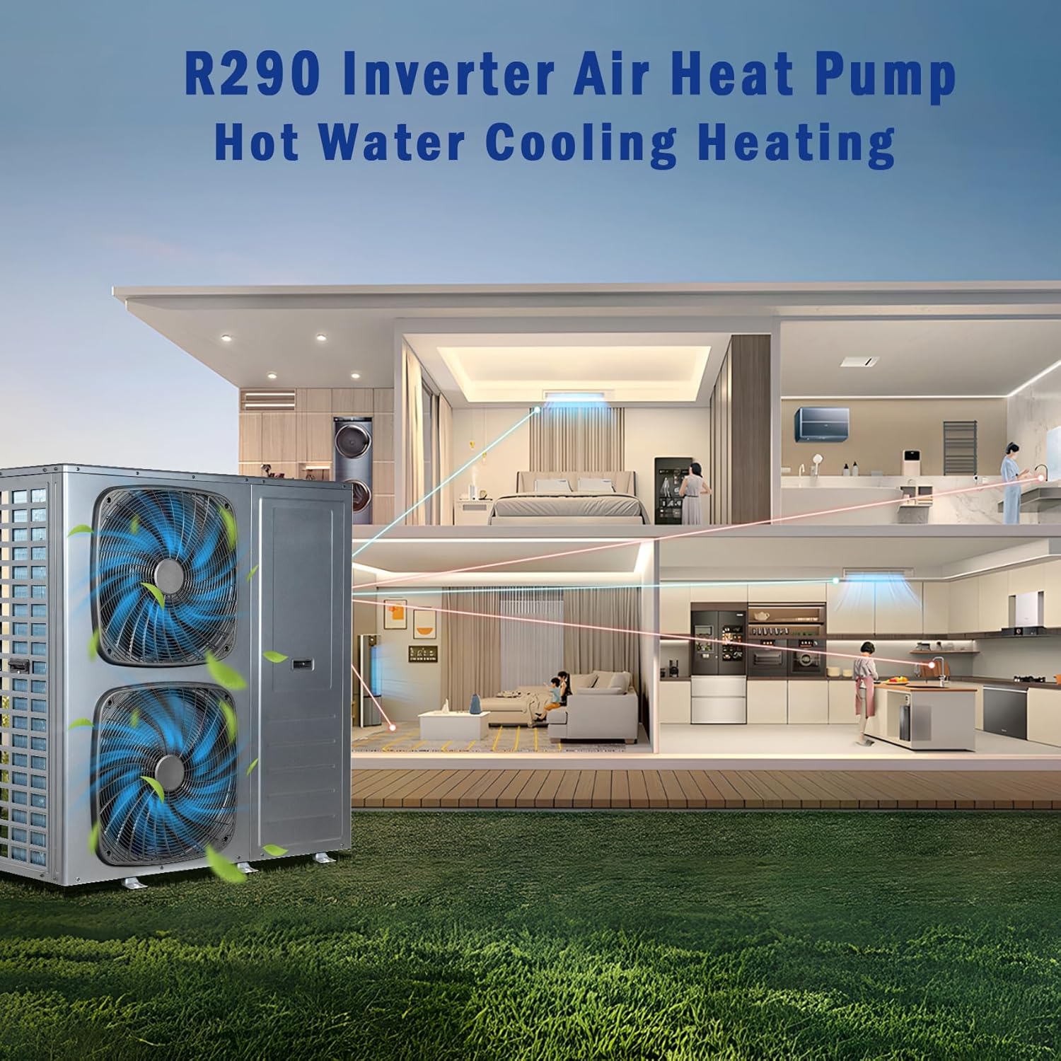 Smad R290 A+++ Inverter Luft Wärmepumpe, 16KW, COP 4.92, Warmwasser, Kühlung, Heizung, monoblock, Wifi, 220-240V 50Hz, Frostschutz, elektrische Zusatzheizung, Silent-Modus