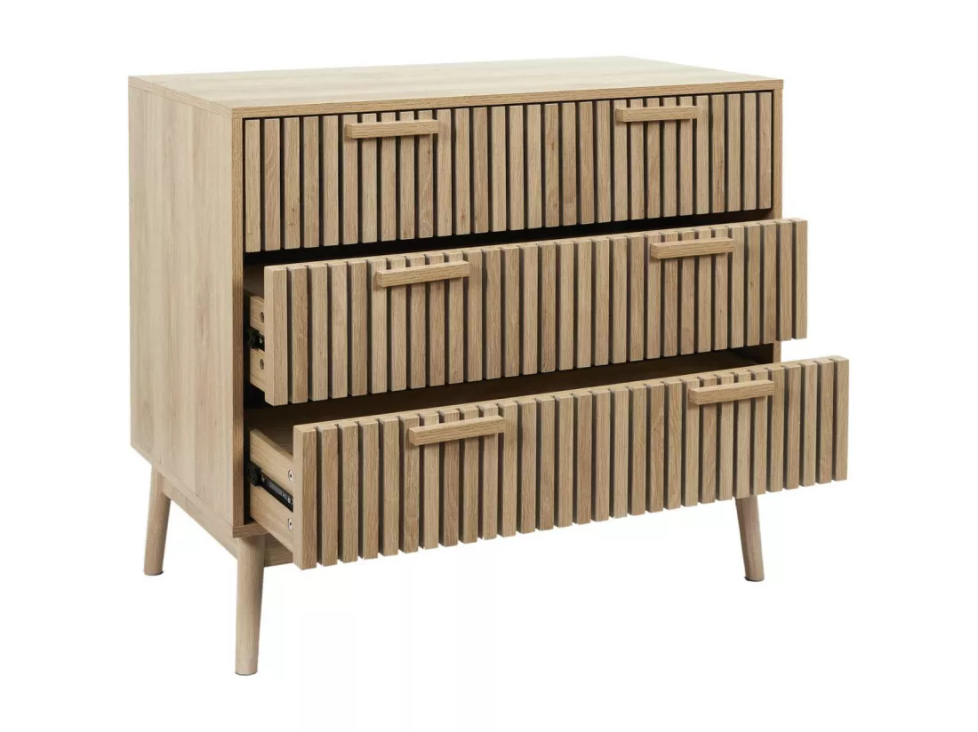 PAJAN - Commode 3 Tiroirs Effet Bois avec Tasseaux