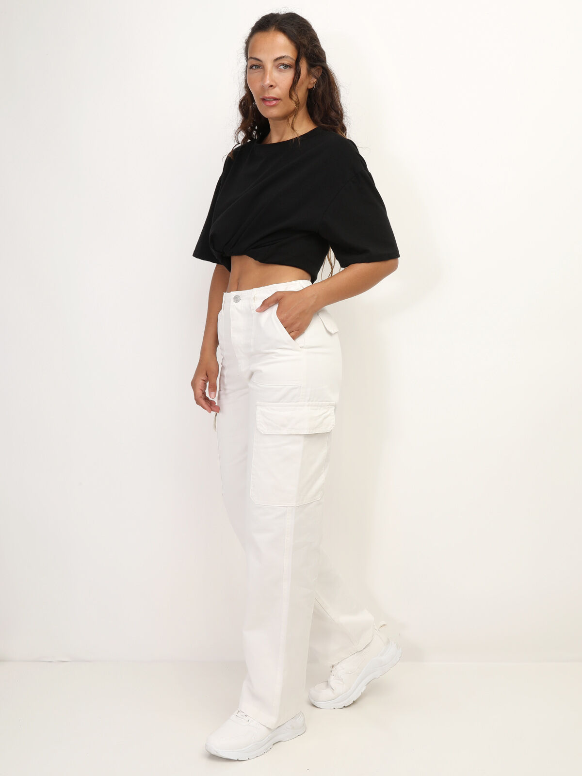 Pantalon cargo style utilitaire- Blanc