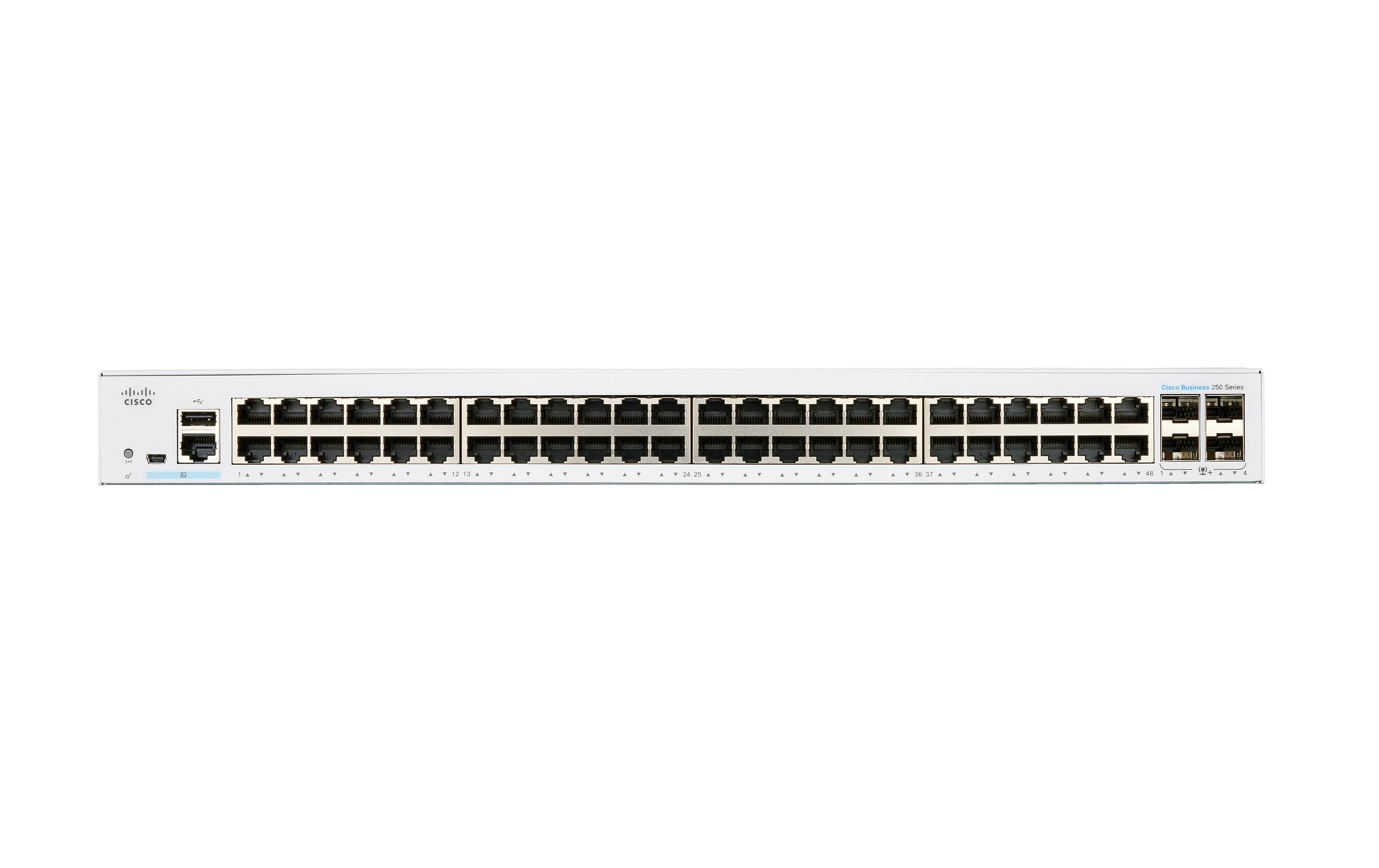 Switch CBS250-48T-4X-EU 52 Port<br>Cisco CBS250-48T-4X: 48 Port Smart Switch 48xGE, 4xSFP+