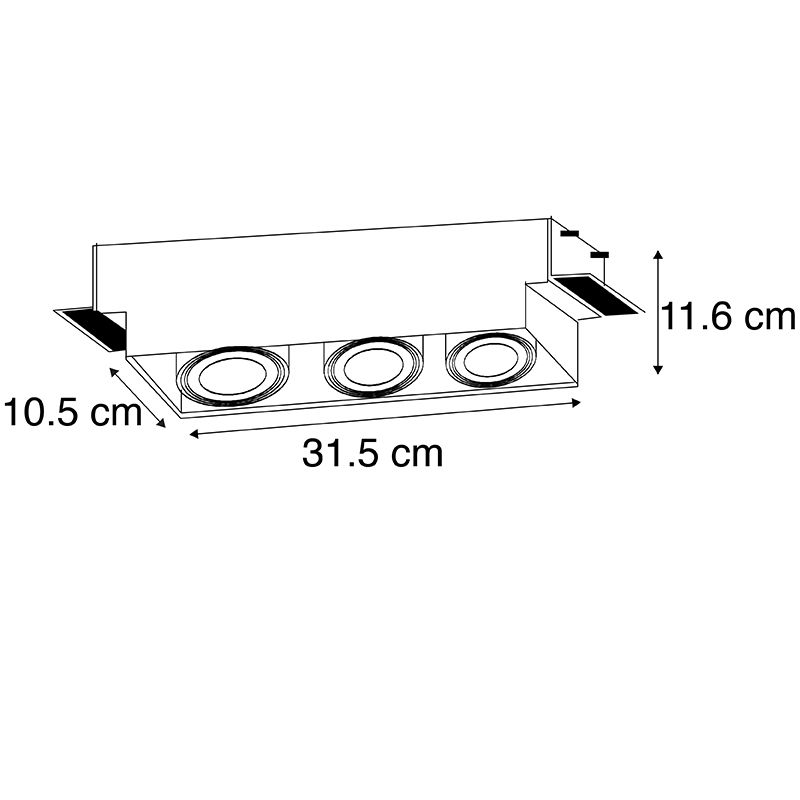 Inbouwspot zwart GU10 AR70 trimless 3-lichts - Oneon