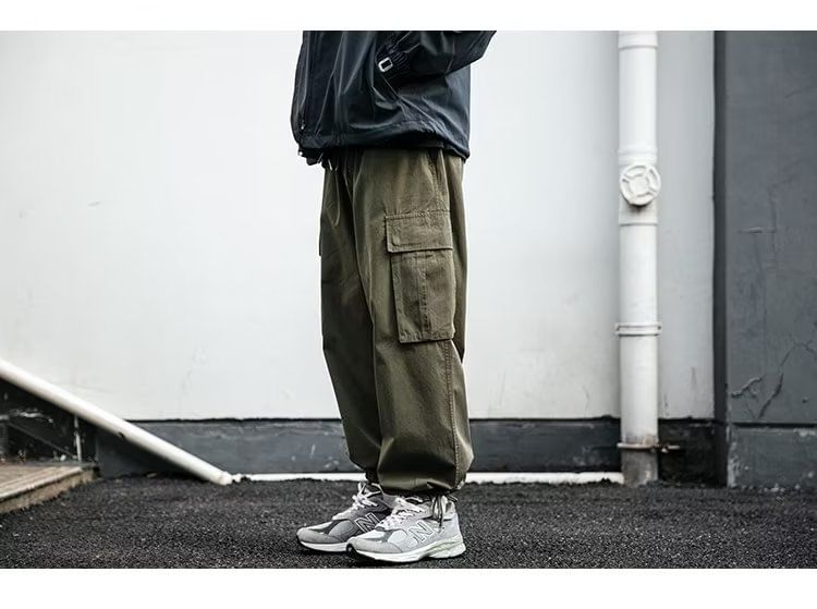 Maxelane - Effen cropped baggy cargobroek met trekkoordtaille