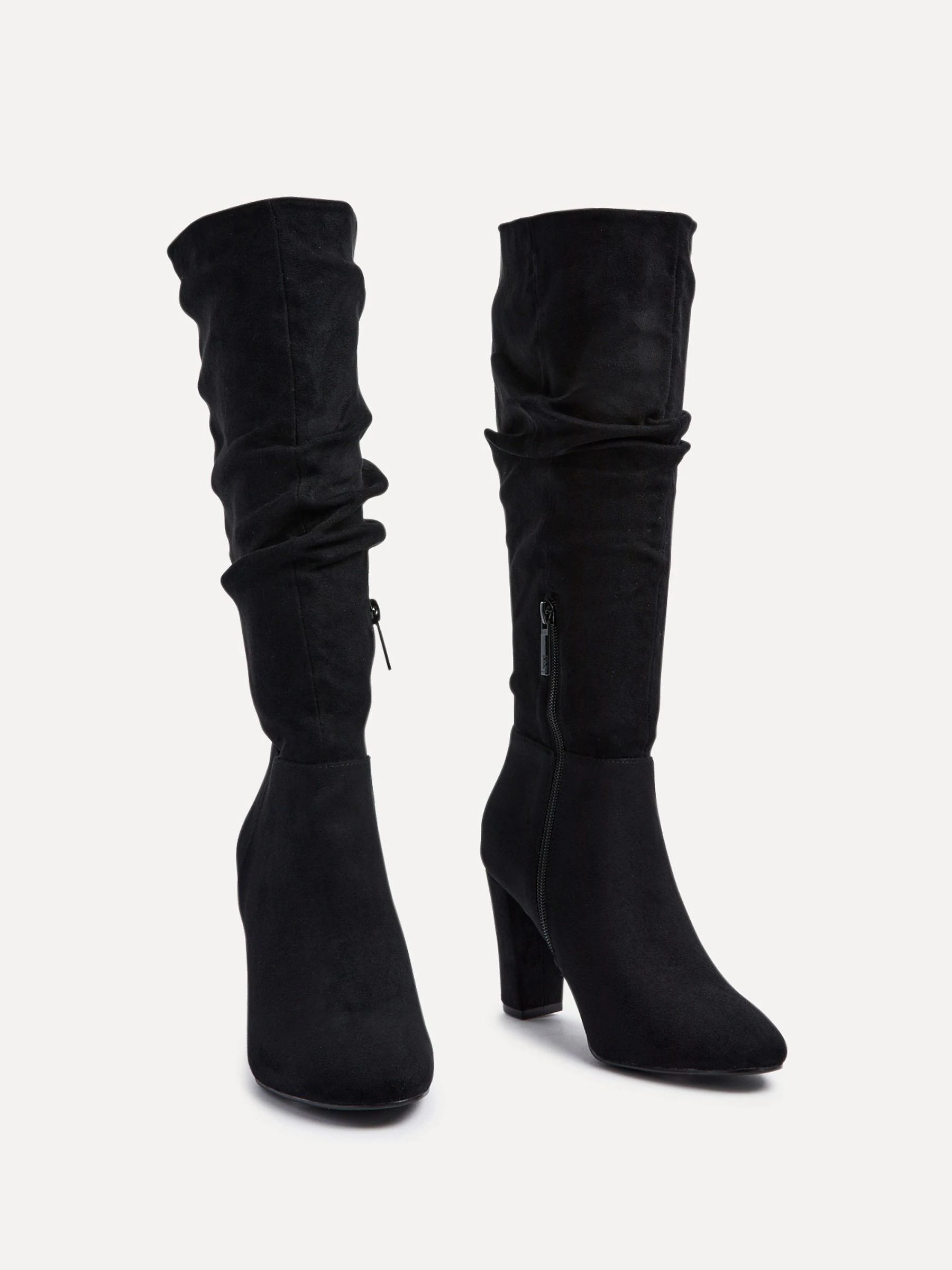 Zwart - Linzi Aura High Leg Ruched Boots With Block Heel