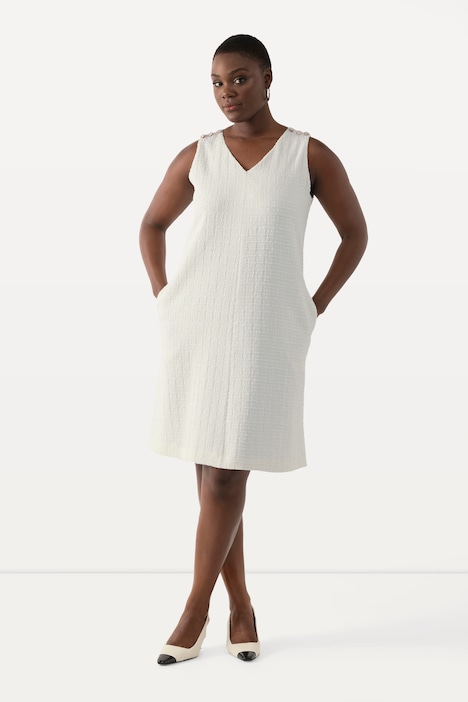 Bouclé-Kleid, A-Linie, V-Ausschnitt, ärmellos, Taschen