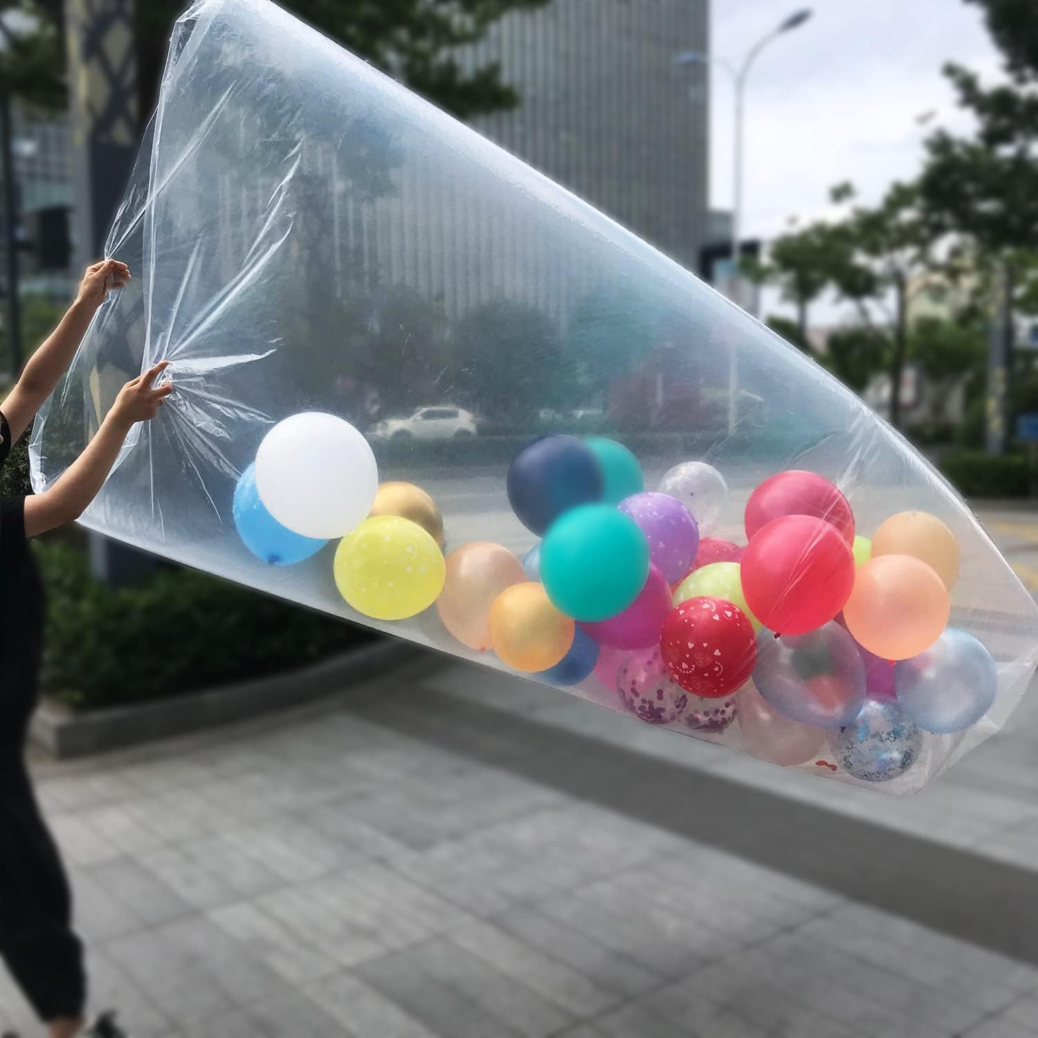 (10er Set) 120x250cm Ballon Transport Beutel Helium Luftballon Aufbewahrungs Schutz Hülle - Transparent