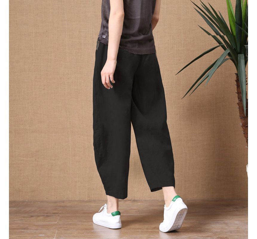INEN - Effen linnen harembroek met elastische taille