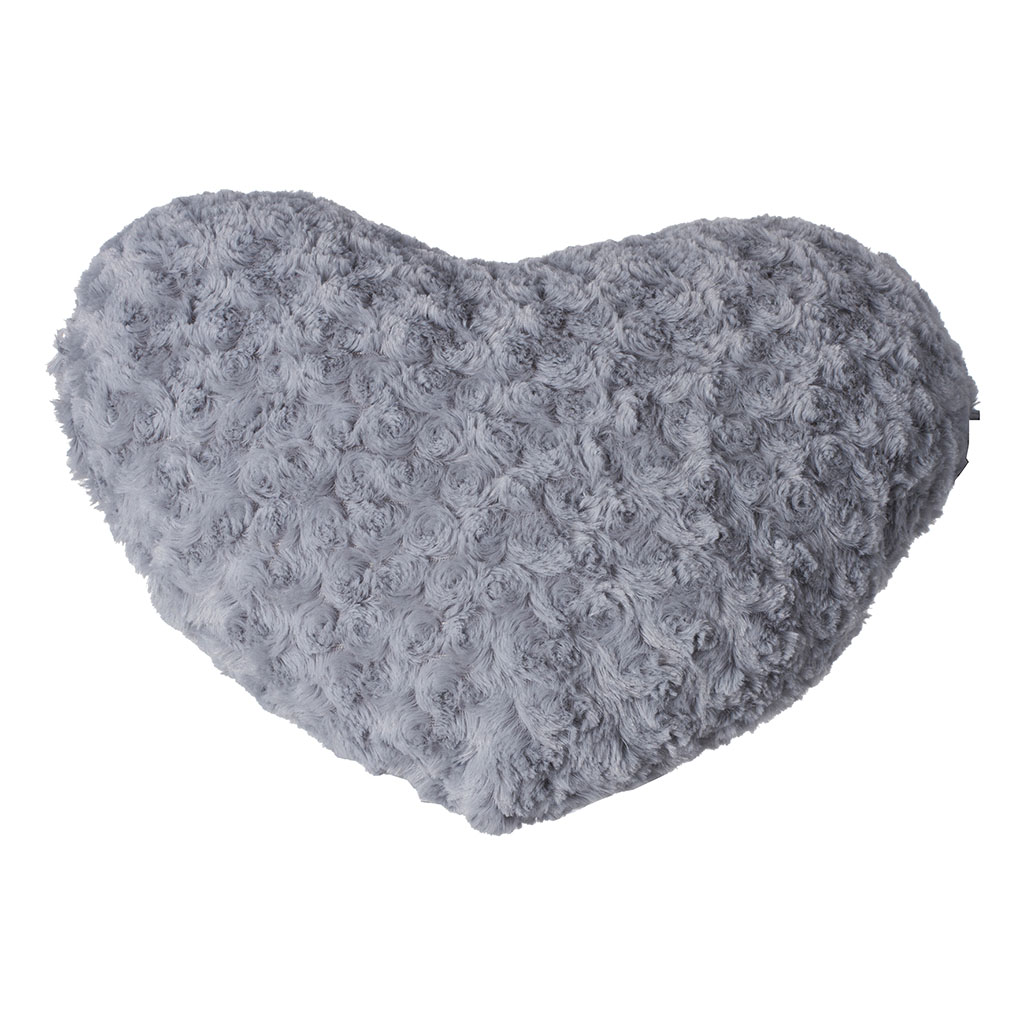 Coussin coeur imitation fourrure bouclée polyester gris 28x36cm