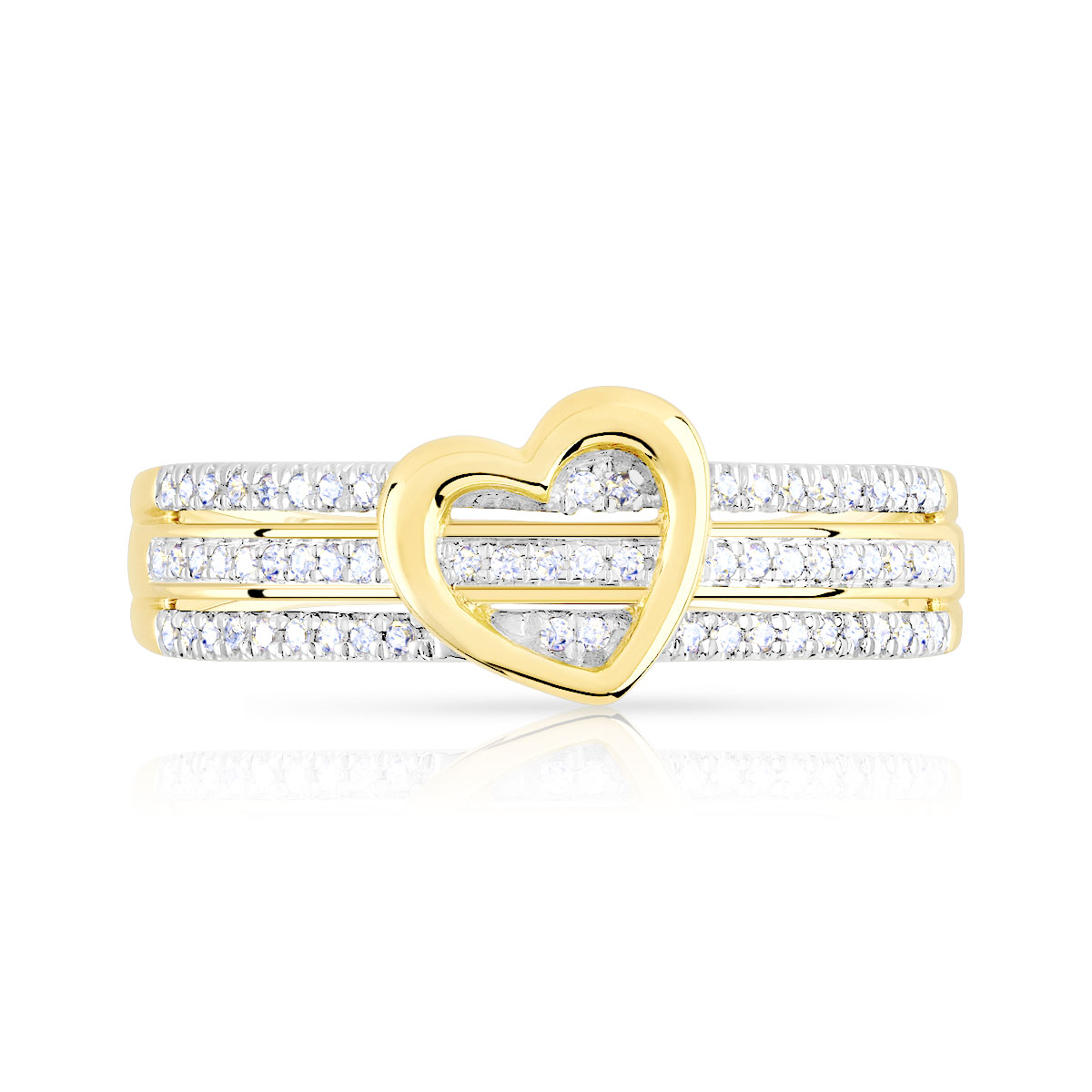 Bague or 375 2 tons coeur demi-tour diamants
