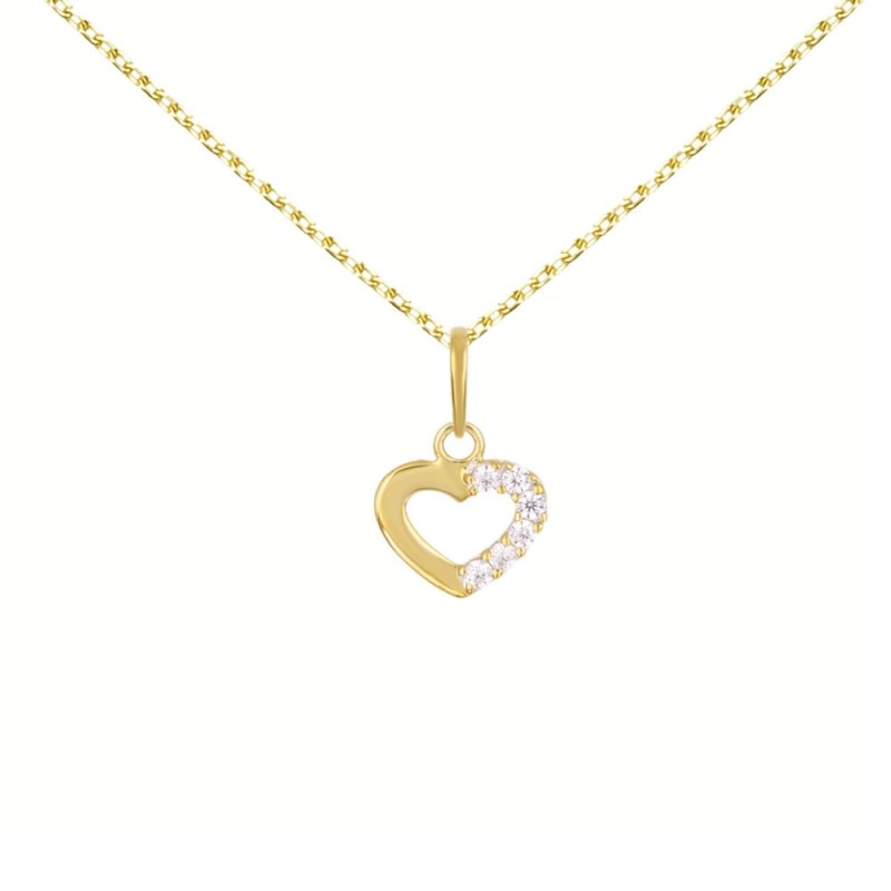 Collier - Pendentif Or Jaune Coeur Serti de Zirconiums - Chaine Dorée Offerte