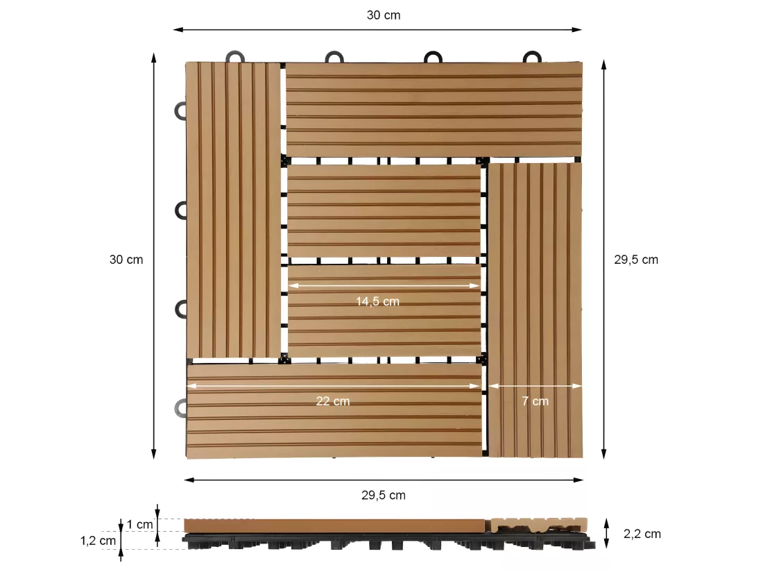 WPC Carreaux de Terrasse 30x30 cm 55 Pièces par 5m² avec Aspect Mosaïque ECD Germany