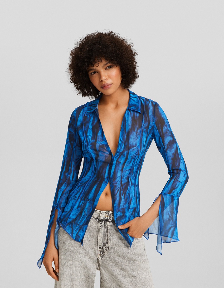 Blusa de chiffon estampada de manga comprida