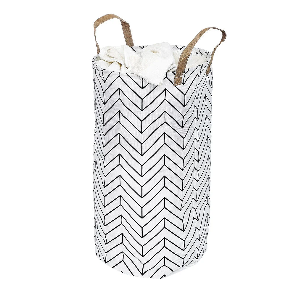 Panière à linge souple motif géométrique blanc et noir Ø35xH60cm 60L