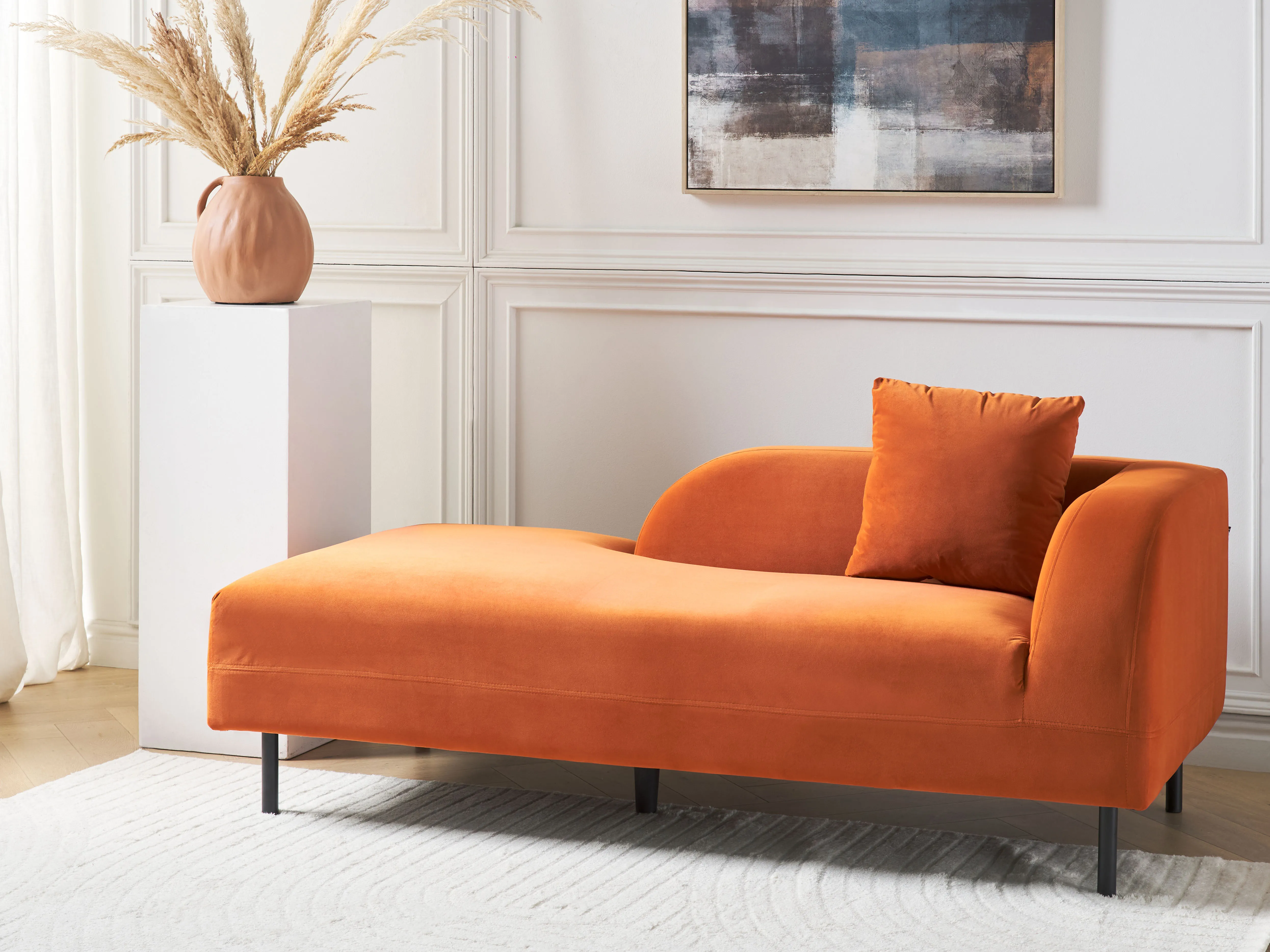 Rechtszijdige chaise longue LE CRAU Fluweel Oranje