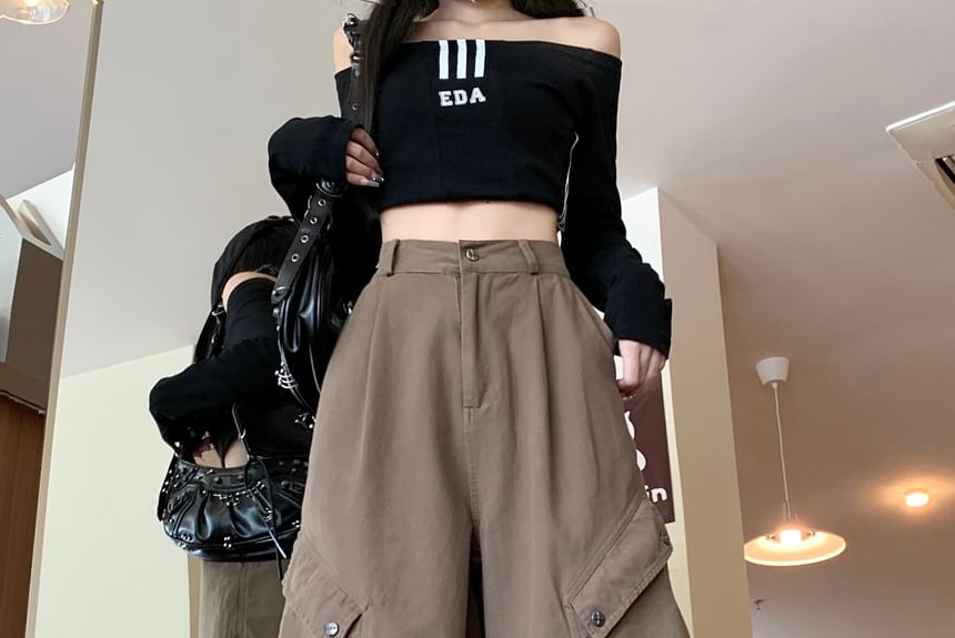 RONIN - High Rise Plain Wide Leg Cargo-broek