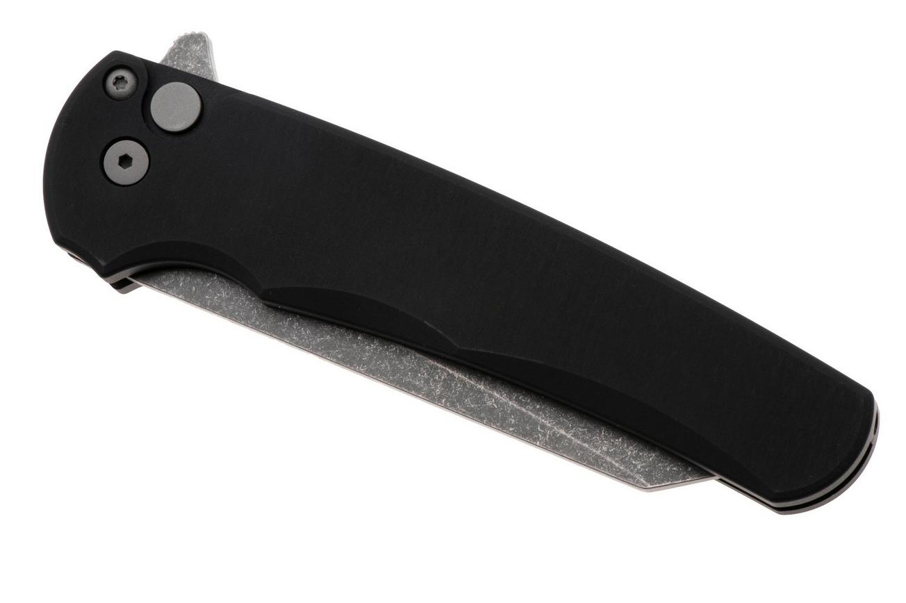 Pro-Tech Malibu 5401-AW, Acid Wash MagnaCut Reverse Tanto, Black Aluminum, Blasted Hardware zakmes