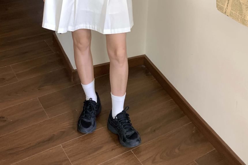 Hafand - Hoge taille effen geplooide mini A-lijn rok