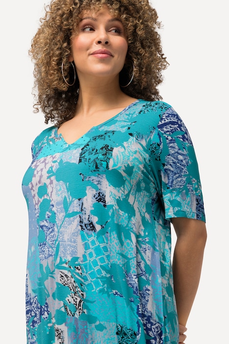 T-Shirt, Patchdruck, A-Linie, Tunika-Ausschnitt, Halbarm