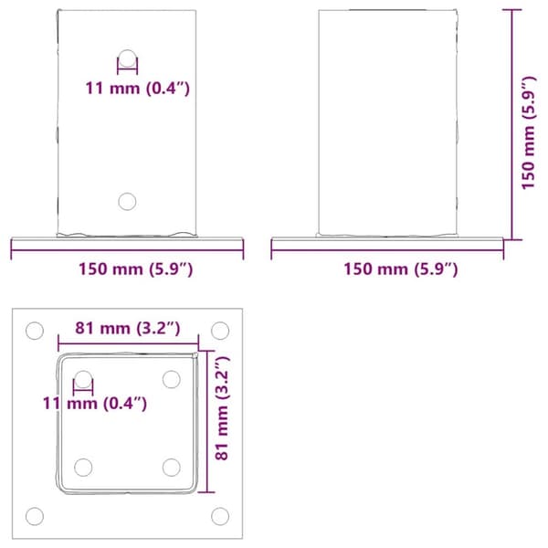 vidaXL Stolpebunner firkantet 4 stk sølv 81x81 mm galvanisert stål