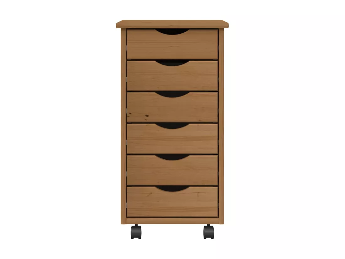 Armoire roulante avec tiroirs MOSS bois de pin marron miel