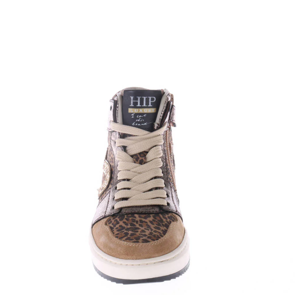 Hip leren sneakers bruin/panter