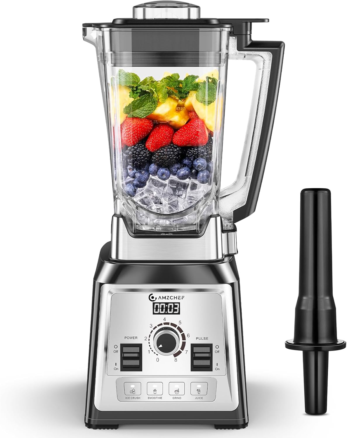AMZCHEF Standmixer 2000 Watt | 2L Mixer Hochleistungsmixer | Blender mit 8 Einstellbaren Geschwindigkeiten und 4 Vorprogramme für Crushed Ice, Smoothie Maker, Grind Mixer | BPA-Freiem