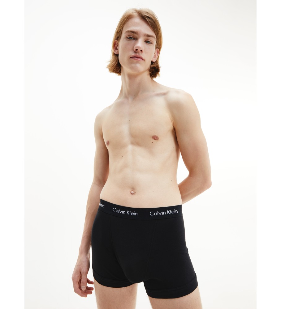 Pacote com 5 cuecas boxer Calvin Klein pretas de algodão elástico