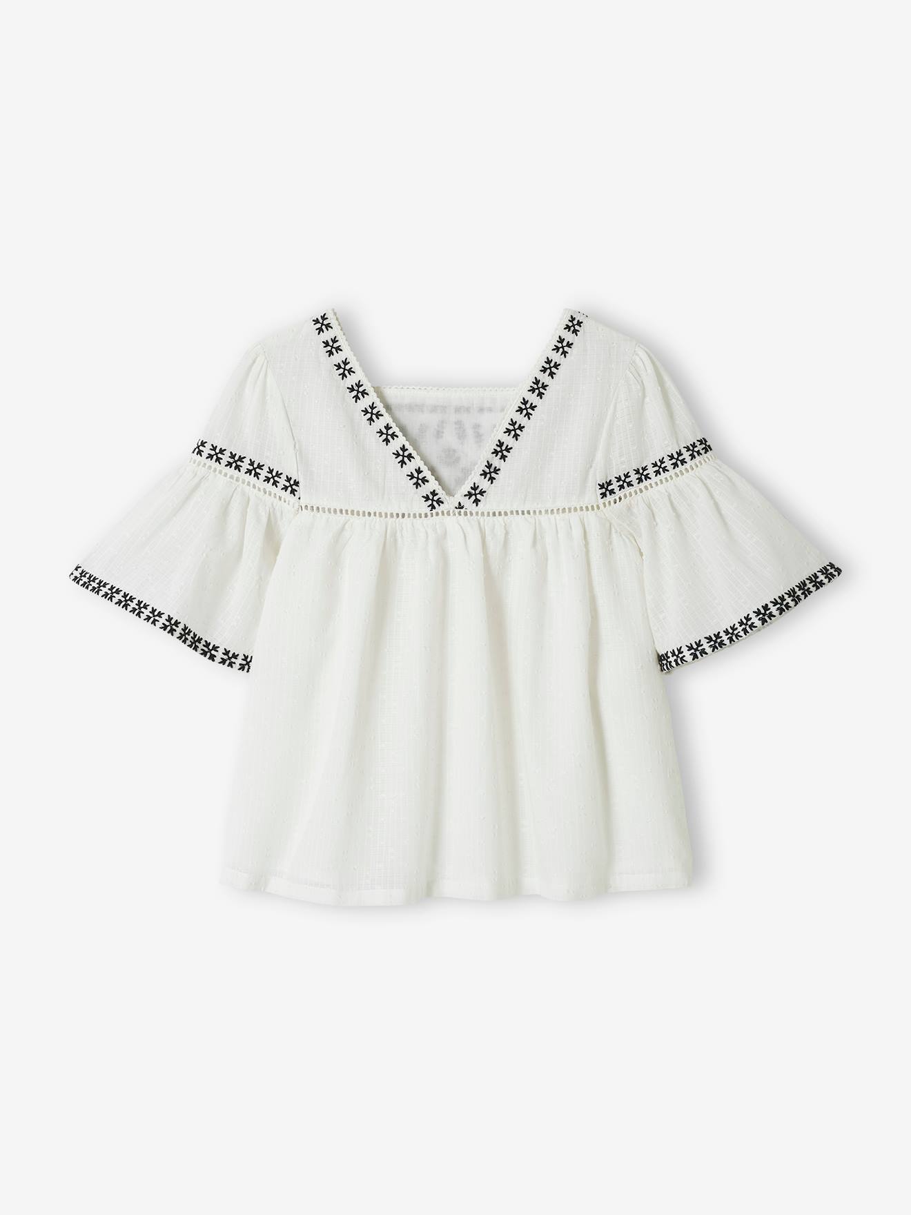 Blusa bordada para meninas, cor off-white