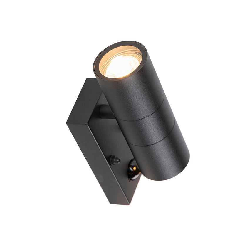 Buitenwandlamp zwart 2-lichts met bewegingssensor IP44 - Duo