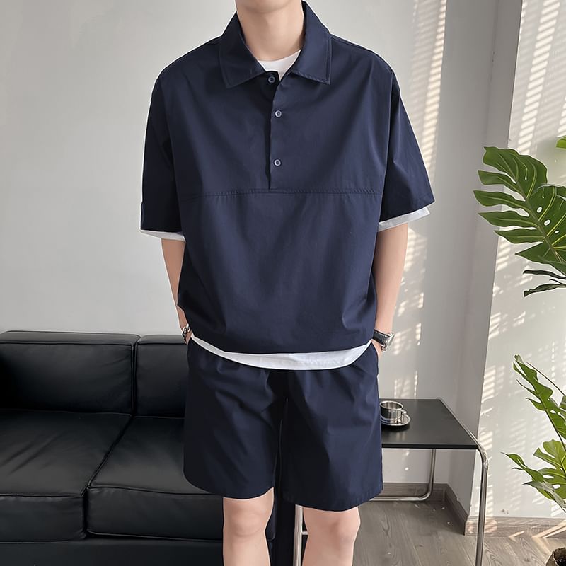Orungeetun - Set: effen poloshirt met korte mouwen + shorts met gemiddelde taille