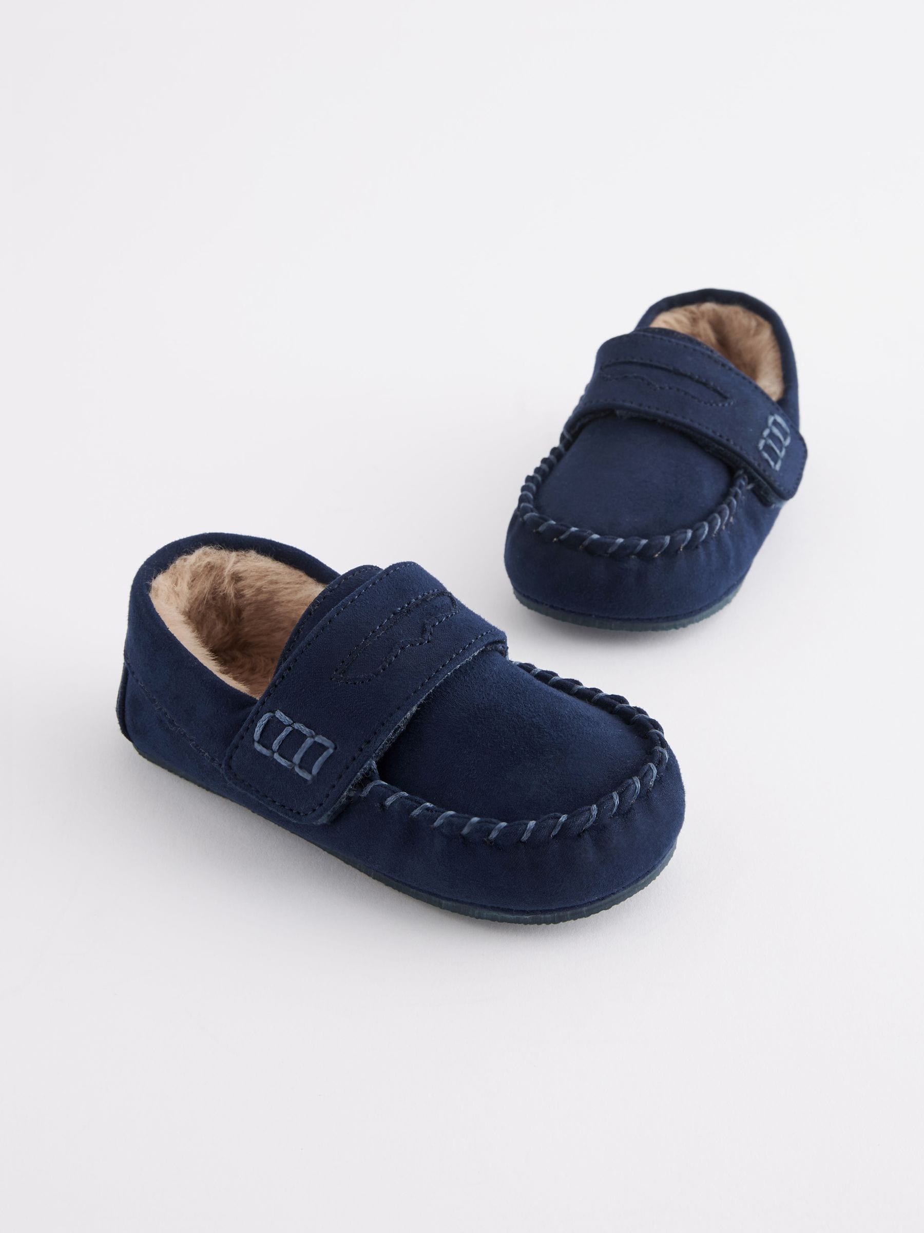 Marineblauw - Mocassin-pantoffels met klittenbandsluiting