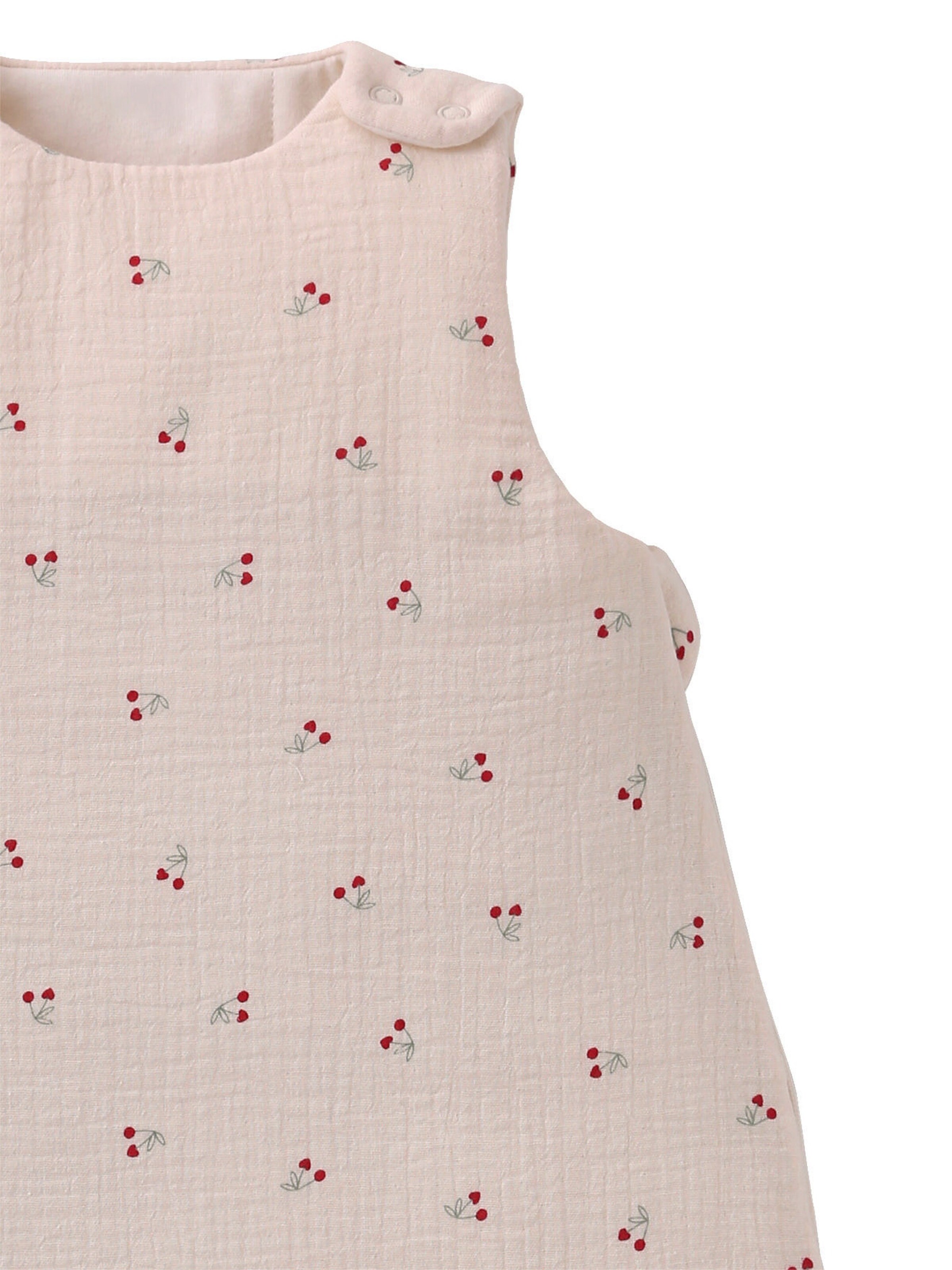 Vertbaudet Ärmelloser Baby Schlafsack CHERRY, beige bedruckt