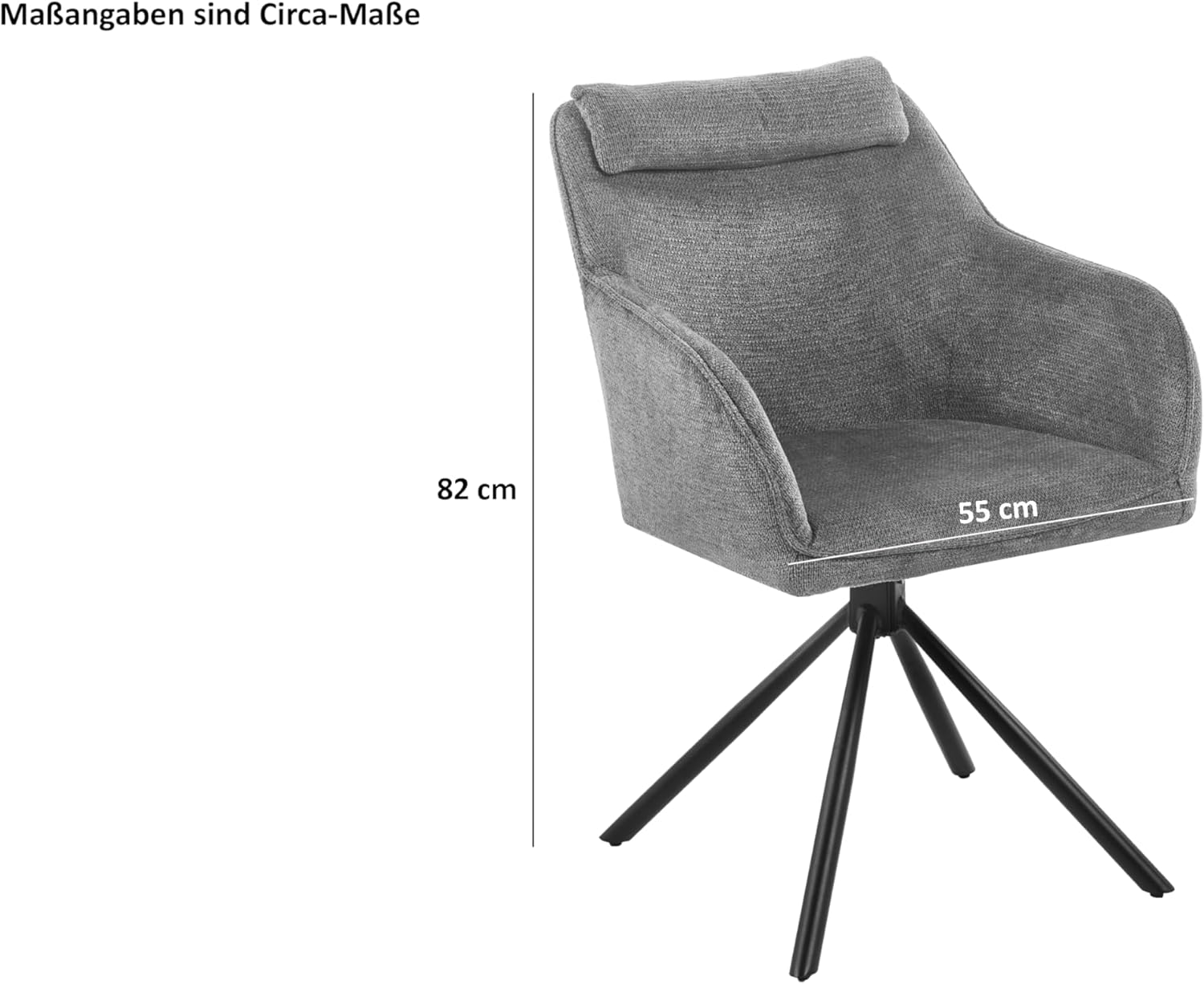 SAM 6er Set Esszimmerstuhl Mucki | Stoffbezug | Farbe: Silber | 360° drehbares Metallgestell | Integriertes Kopf- & Nackenkissen | Armlehnen | Drehstuhl für Esszimmer & Büro