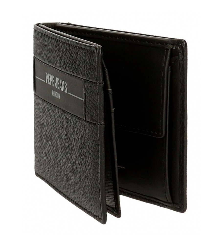 Carteira Pepe Jeans Checkbox em couro preto