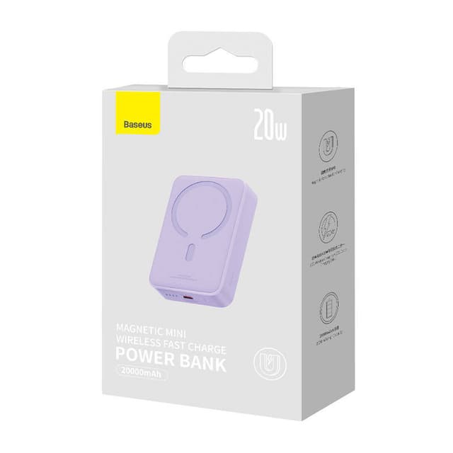 Powerbank Baseus Magnetic Mini 20000mAh, USB-C 20W MagSafe (lilla)