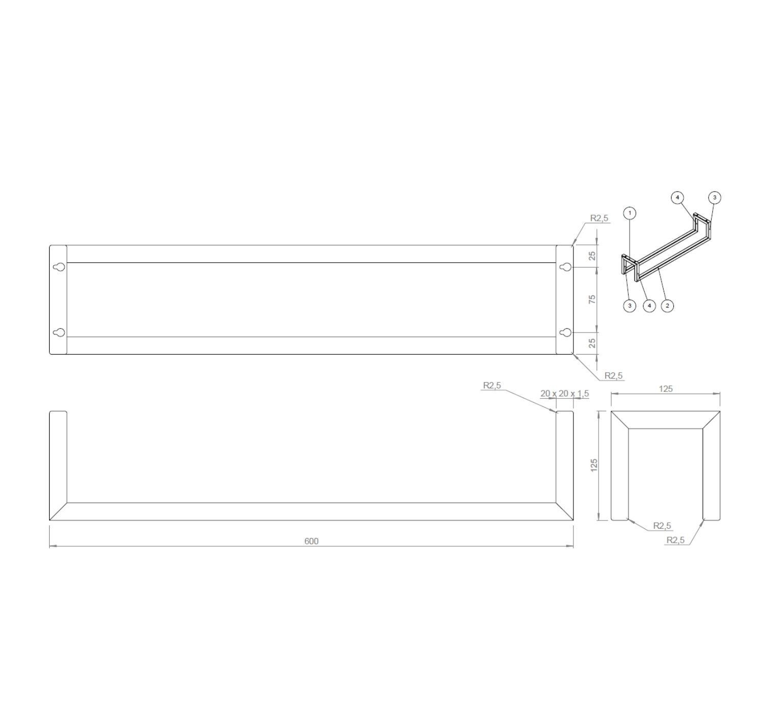 SaniGoods handdoekenrek klein 60x12.5x12.5cm mat zwart