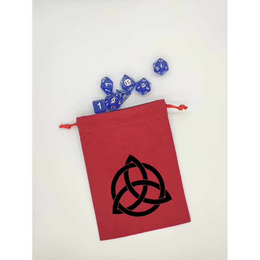 Bourse à dés rouge motif Triquetra ou nœud celtique Noir