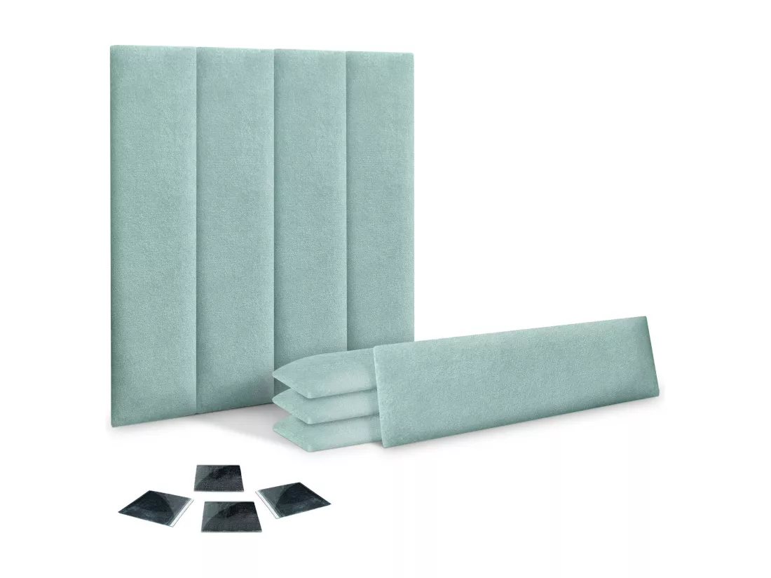 DHOME Lot de 8 Panneaux Rembourrés en Tissu Aqualine Autocollants pour Mur Acoustiques Absorbants Protection contre les choc (Vert d'Eau, 60x30cm, x8)