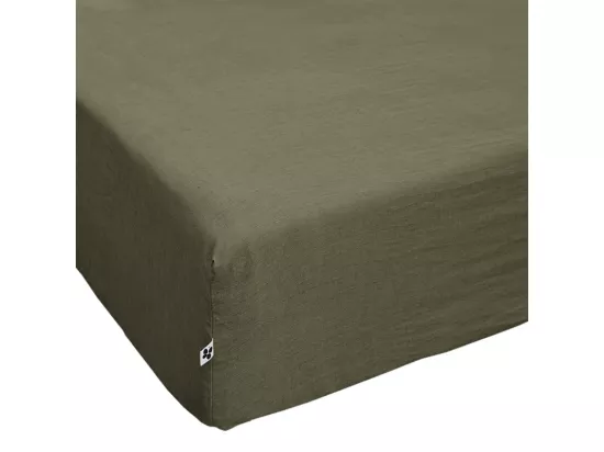 Drap housse 160 x 200 x 30 cm en lin lavé vert - LUISA