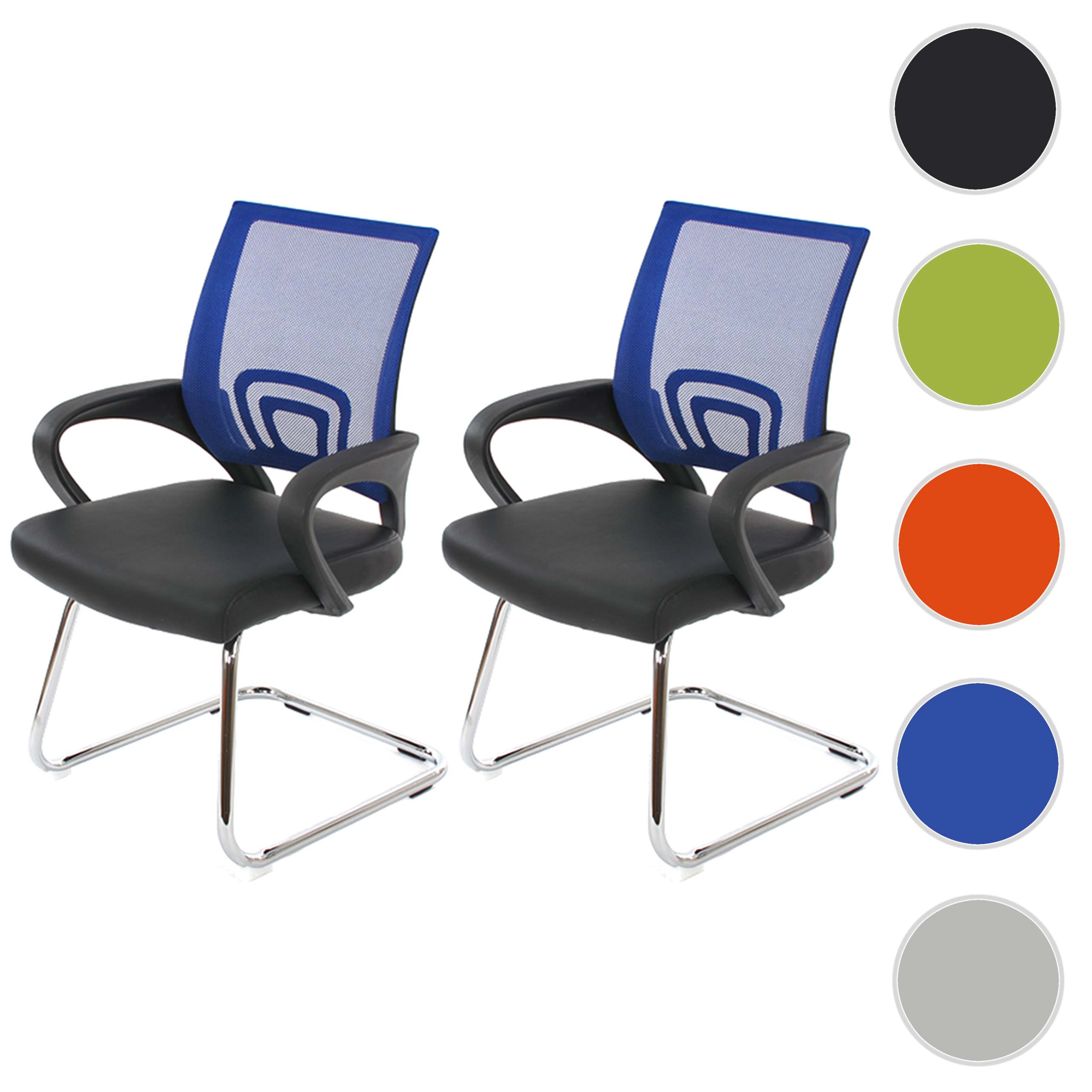2er-Set Konferenzstuhl Afragola, Besucherstuhl, Kunstleder MVG-zertifiziert ~ blau