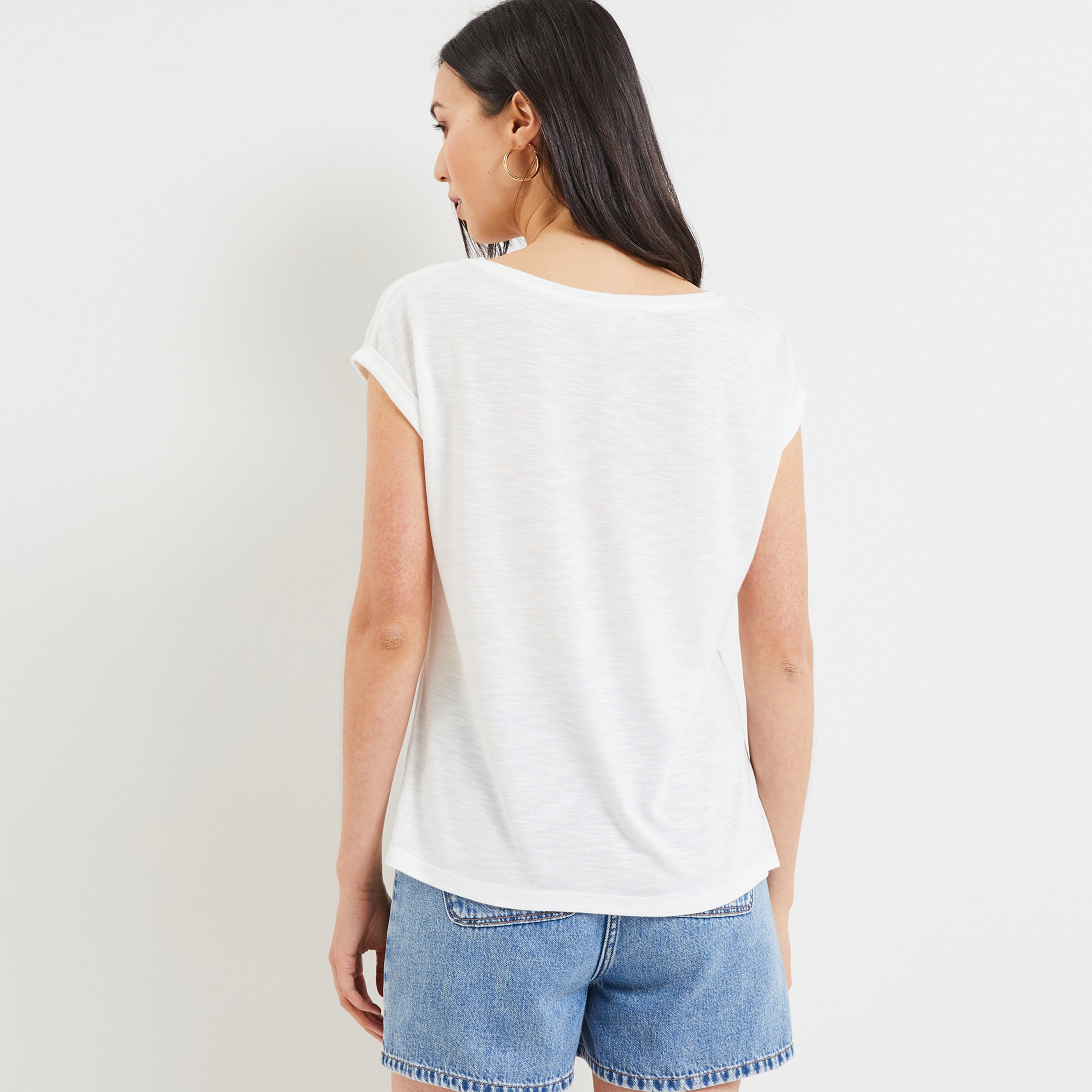 T-shirt imprimé et sequins femme - BLANC CASSE