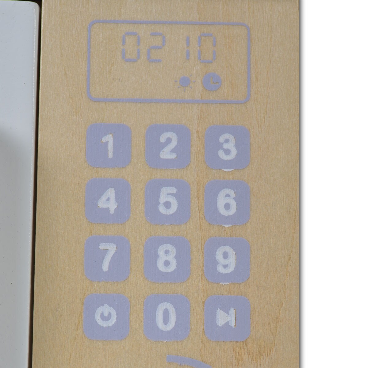 Moni Spielzeug Mikrowelle 4332 Holz, Drehknopf, Tür zum Öffnen, für Kinderküchen grau