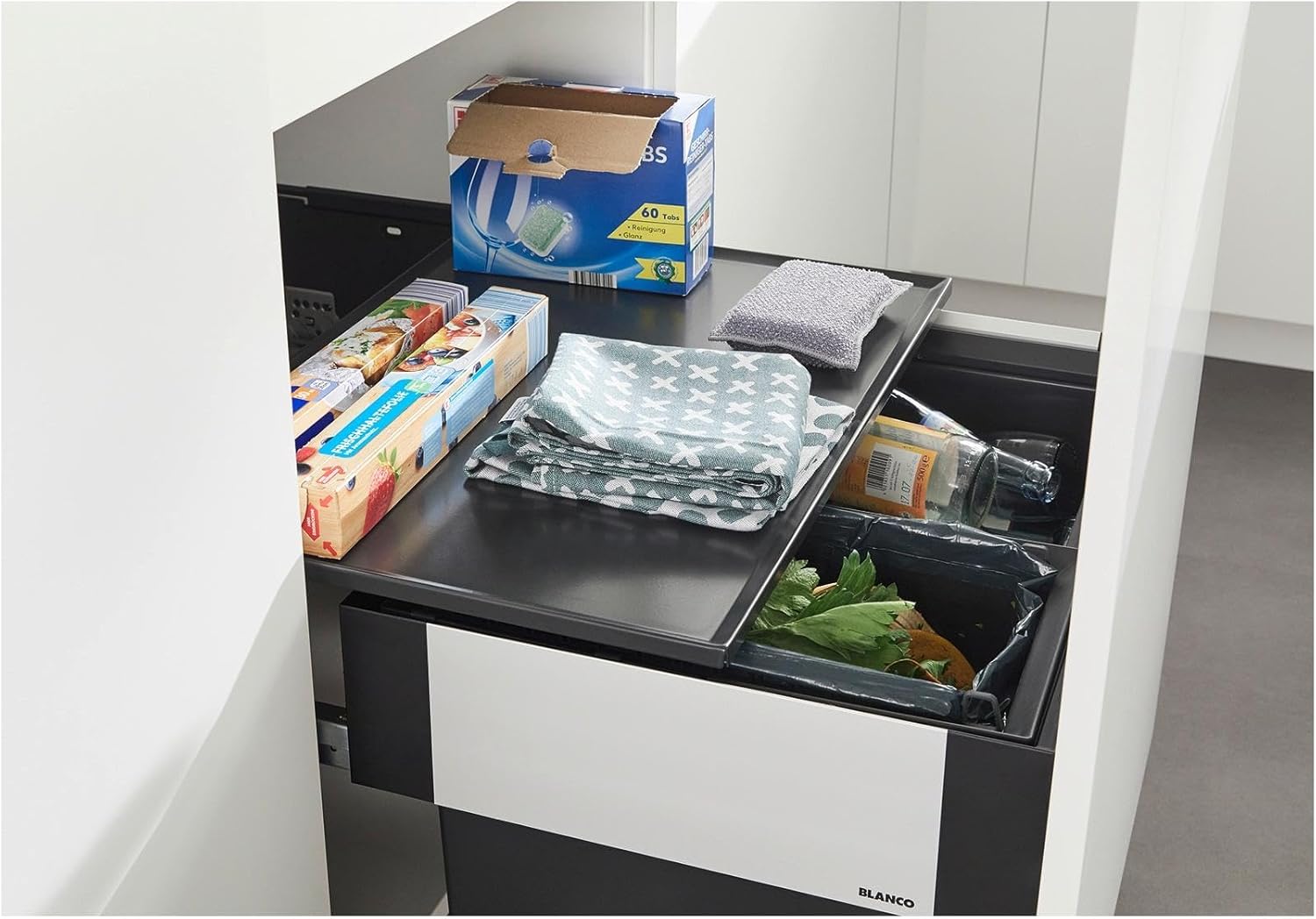 BLANCO SELECT II 60/2 | Abfall Müllsystem | für 60 cm breite Unterschränke | Auszugssystem zur Frontanbindung | 1 x 30 Liter und 1 x 19 Liter Eimer | 400mm Auszugstiefe | [56,8x40x36,1 cm]