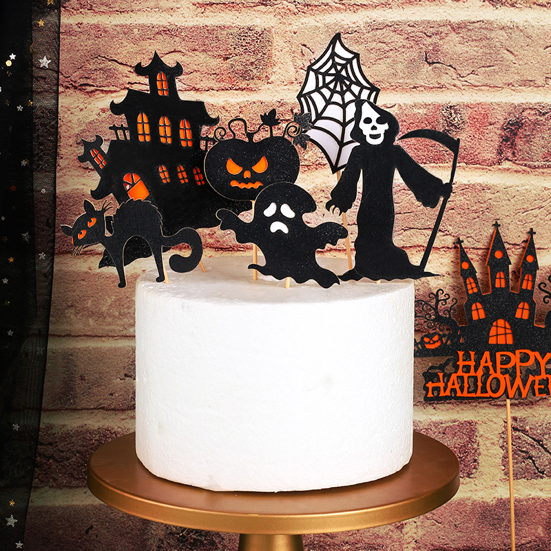 (6-tlg. Set) Halloween Kuchenstecker Grusel Tortenstecker Party Deko Topper für Torten / Kuchen - Schwarz