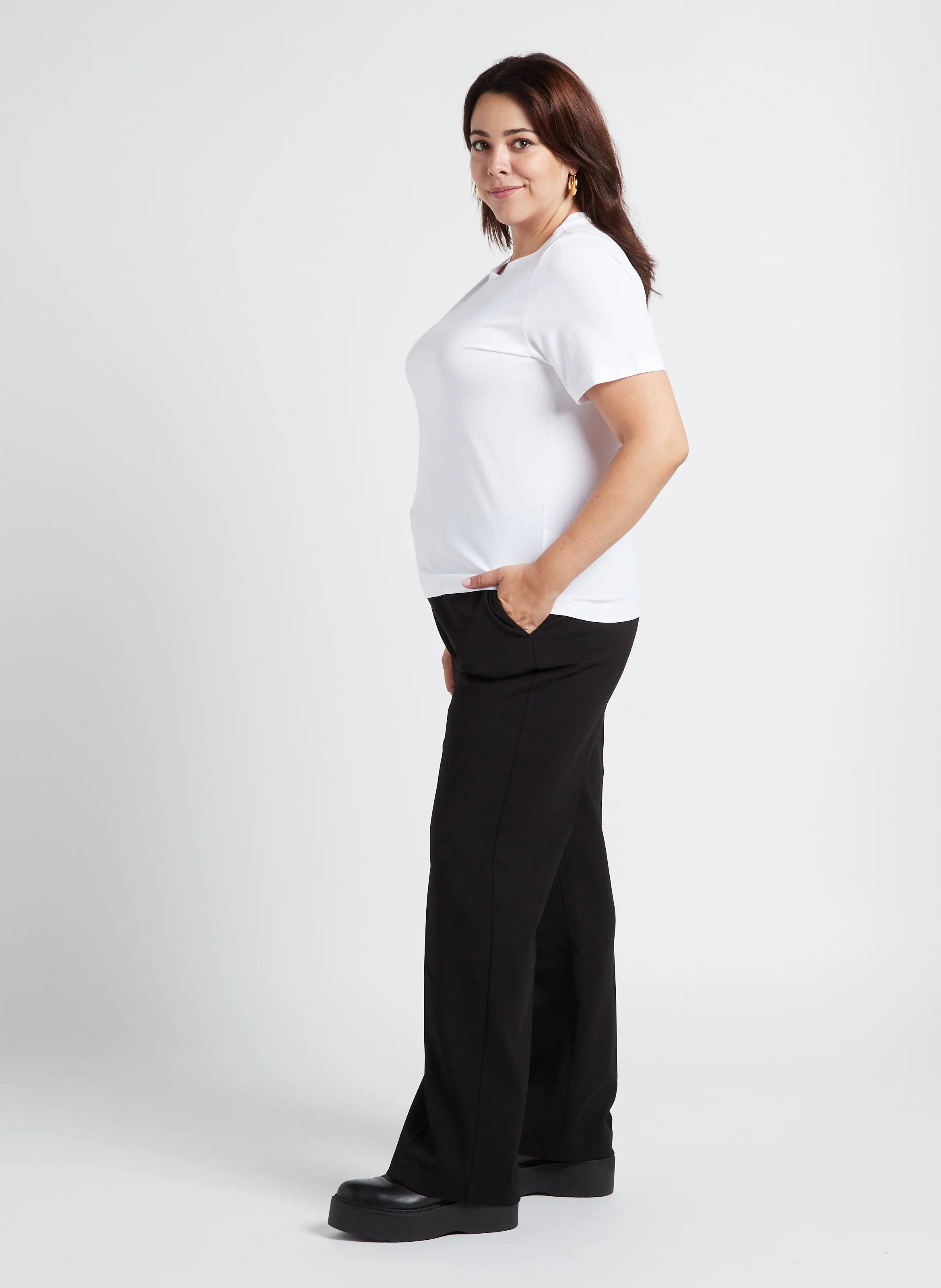 Tee-shirt col rond en coton stretch| Blanc